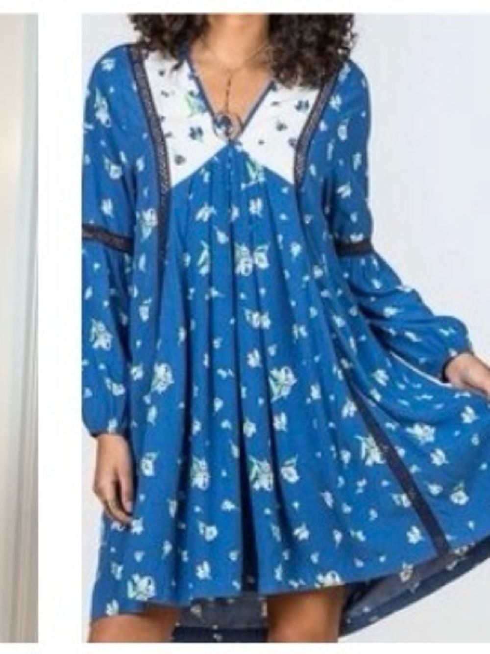 Matilda Jane Blue Floral Mini Dress with White Yoke